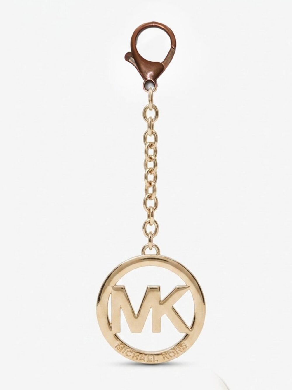 Michael Kors Vintage Gold MK Logo Bag Charm Clip On Link Chain Purse Keychain